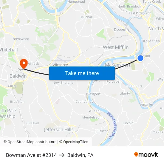 Bowman Ave at #2314 to Baldwin, PA map