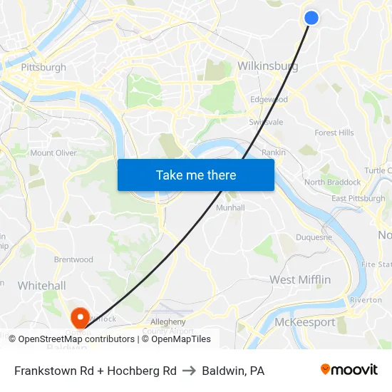 Frankstown Rd + Hochberg Rd to Baldwin, PA map