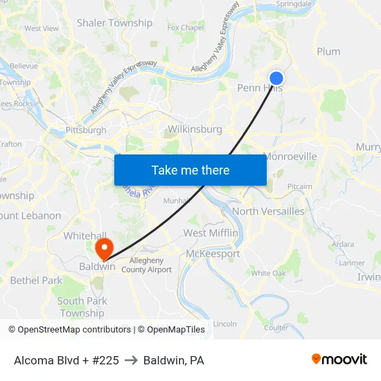 Alcoma Blvd + #225 to Baldwin, PA map