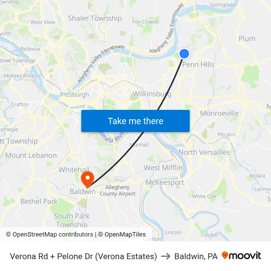 Verona Rd + Pelone Dr (Verona Estates) to Baldwin, PA map
