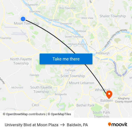 University Blvd at Moon Plaza to Baldwin, PA map