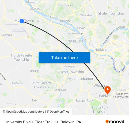 University Blvd + Tiger Trail to Baldwin, PA map