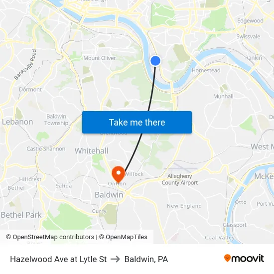 Hazelwood Ave at Lytle St to Baldwin, PA map