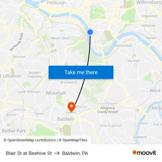 Blair St at Beehive St to Baldwin, PA map