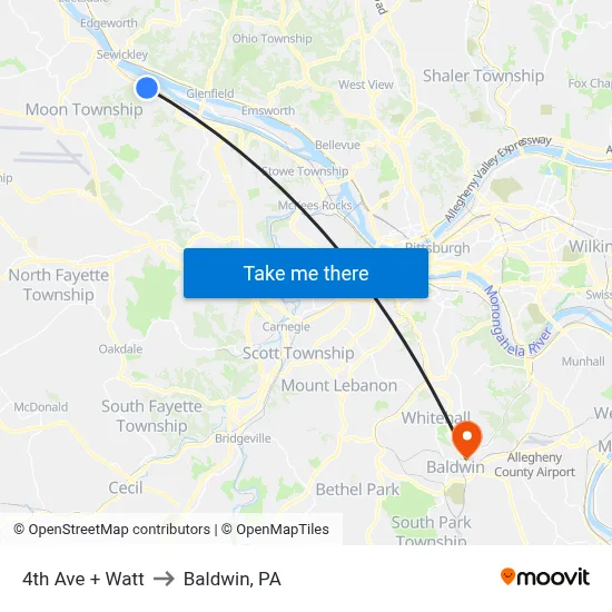 4th Ave + Watt to Baldwin, PA map