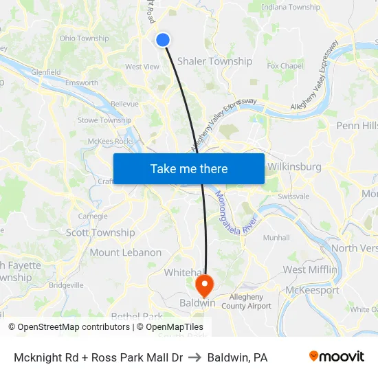 Mcknight Rd + Ross Park Mall Dr to Baldwin, PA map