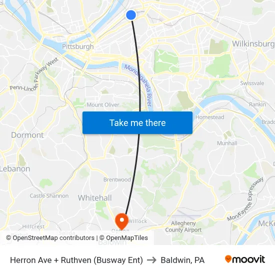 Herron Ave + Ruthven (Busway Ent) to Baldwin, PA map