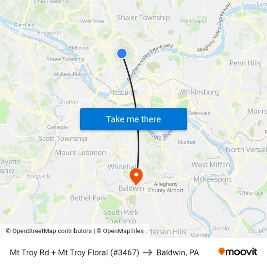 Mt Troy Rd + Mt Troy Floral (#3467) to Baldwin, PA map