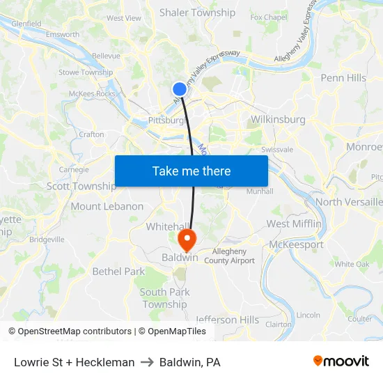 Lowrie St + Heckleman to Baldwin, PA map