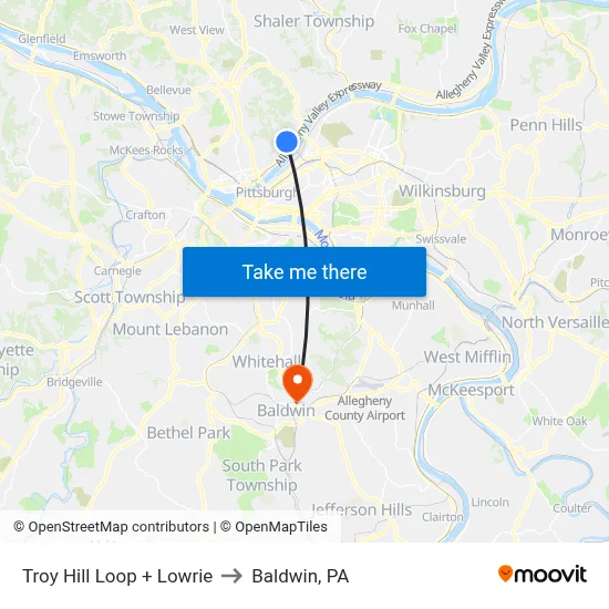 Troy Hill Loop + Lowrie to Baldwin, PA map