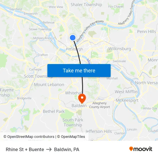 Rhine St + Buente to Baldwin, PA map