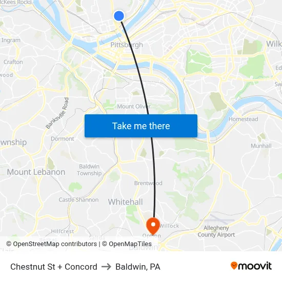 Chestnut St + Concord to Baldwin, PA map