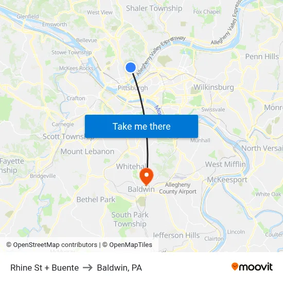 Rhine St + Buente to Baldwin, PA map