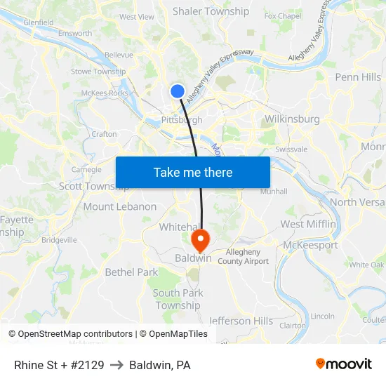 Rhine St + #2129 to Baldwin, PA map