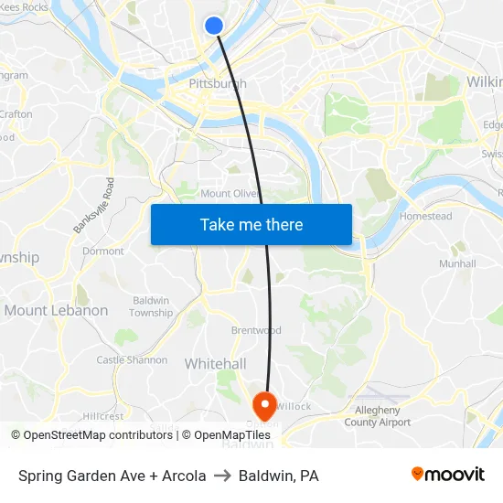 Spring Garden Ave + Arcola to Baldwin, PA map