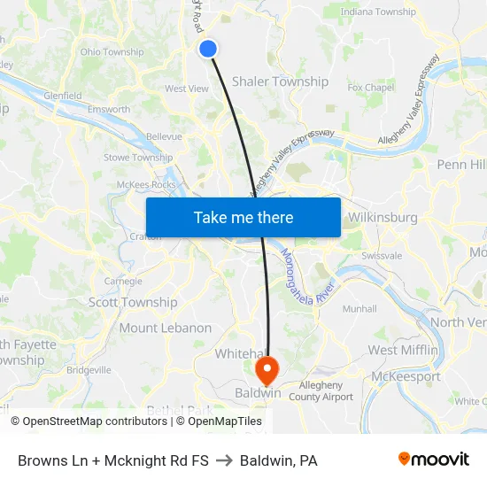 Browns Ln + Mcknight Rd FS to Baldwin, PA map
