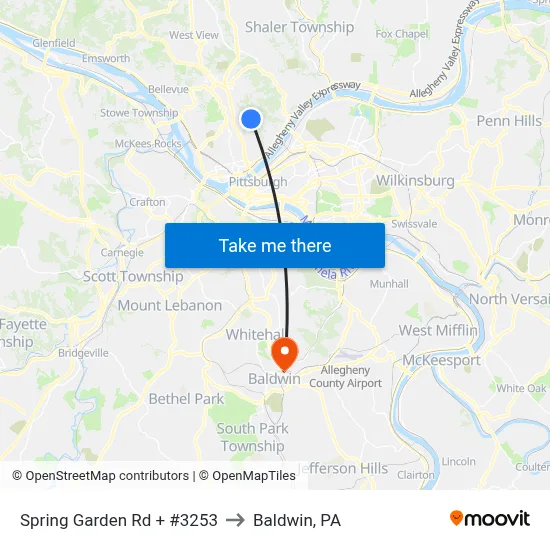 Spring Garden Rd + #3253 to Baldwin, PA map