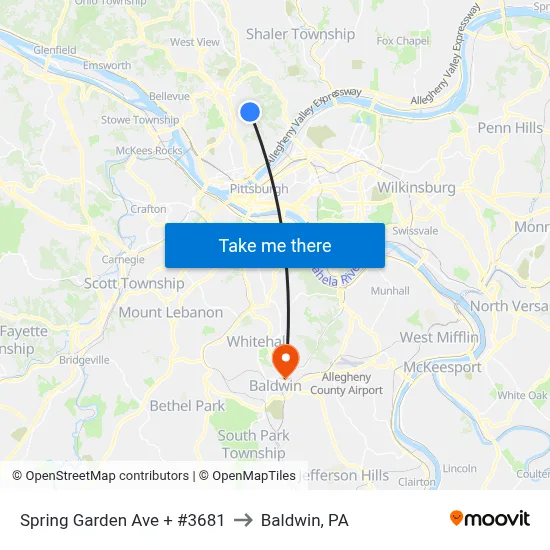 Spring Garden Ave + #3681 to Baldwin, PA map