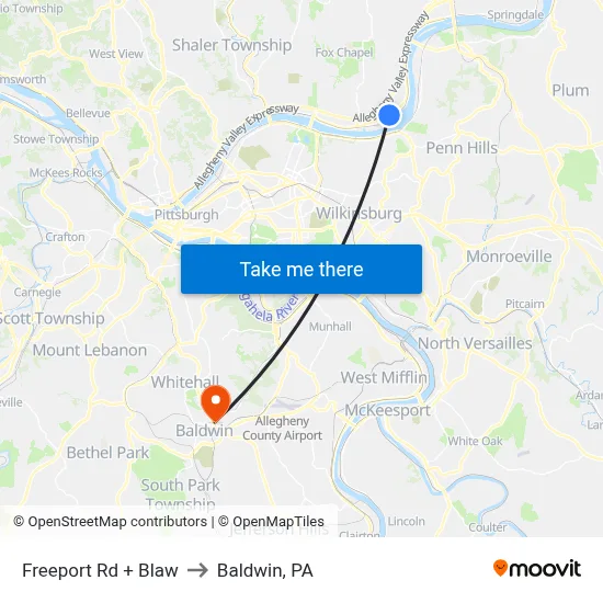 Freeport Rd + Blaw to Baldwin, PA map