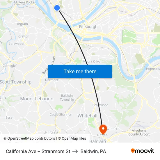 California Ave + Stranmore St to Baldwin, PA map