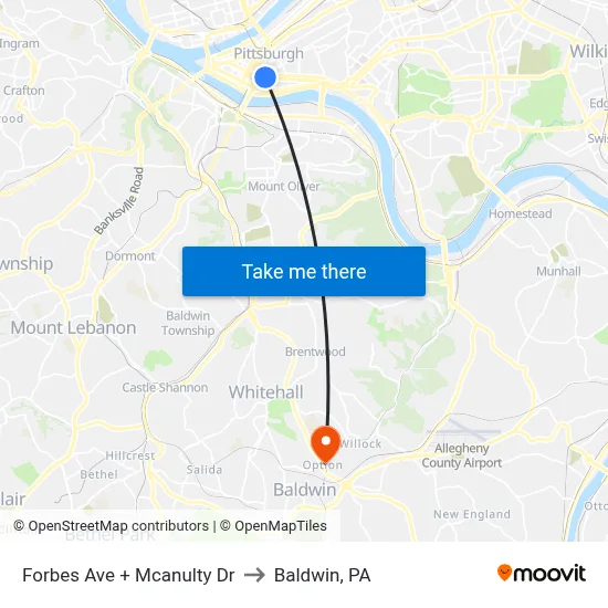 Forbes Ave + Mcanulty Dr to Baldwin, PA map