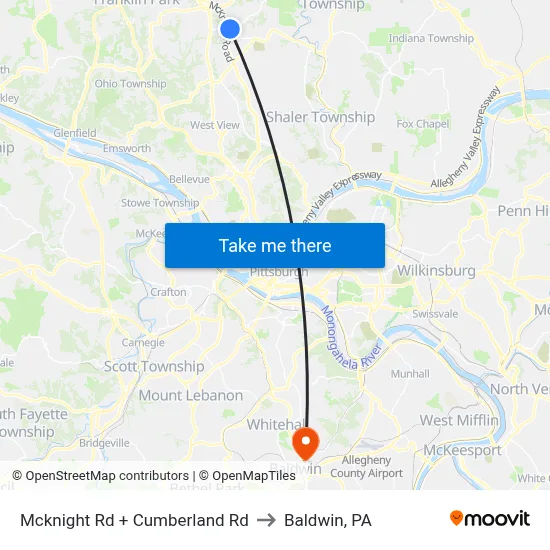 Mcknight Rd + Cumberland Rd to Baldwin, PA map