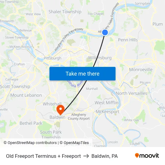Old Freeport Terminus + Freeport to Baldwin, PA map