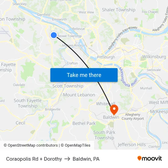 Coraopolis Rd + Dorothy to Baldwin, PA map