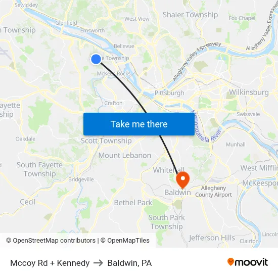 Mccoy Rd + Kennedy to Baldwin, PA map