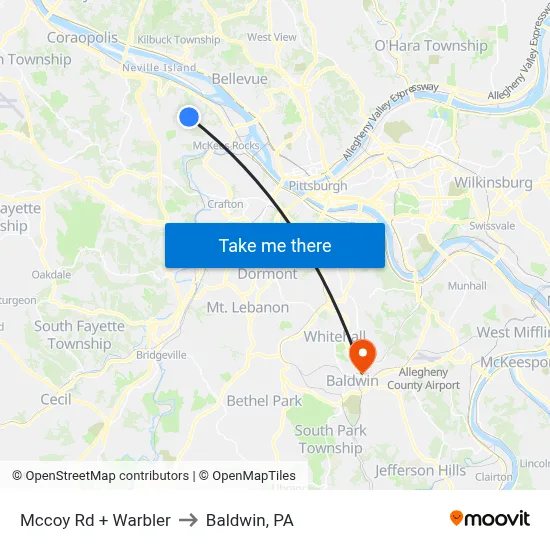Mccoy Rd + Warbler to Baldwin, PA map