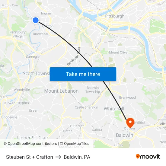 Steuben St + Crafton to Baldwin, PA map