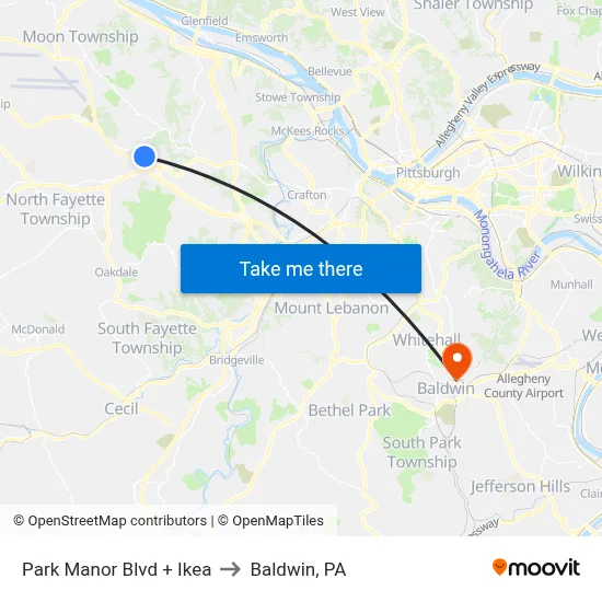 Park Manor Blvd + Ikea to Baldwin, PA map
