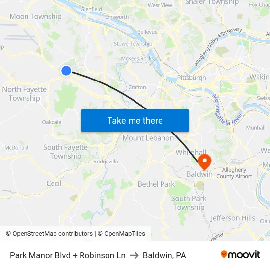 Park Manor Blvd + Robinson Ln to Baldwin, PA map