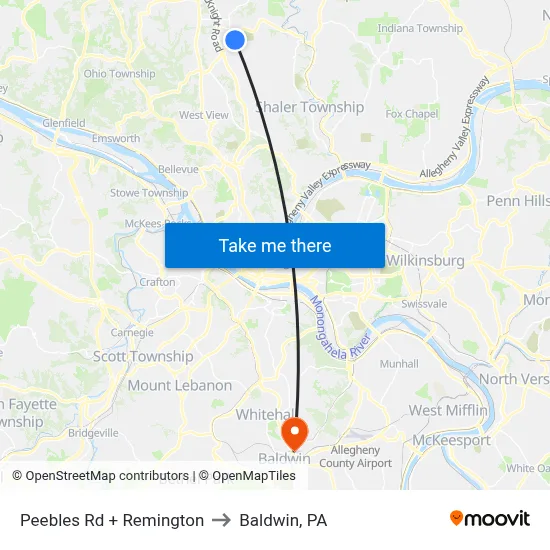 Peebles Rd + Remington to Baldwin, PA map