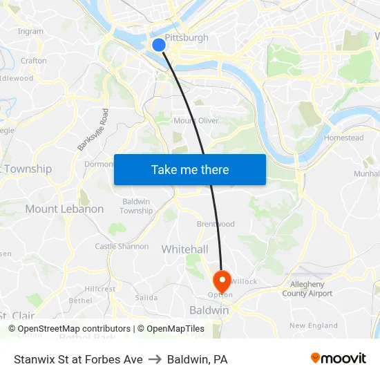 Stanwix St at Forbes Ave to Baldwin, PA map