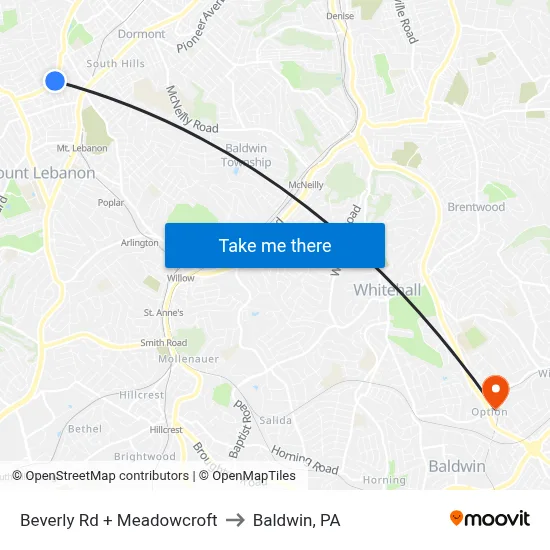 Beverly Rd + Meadowcroft to Baldwin, PA map