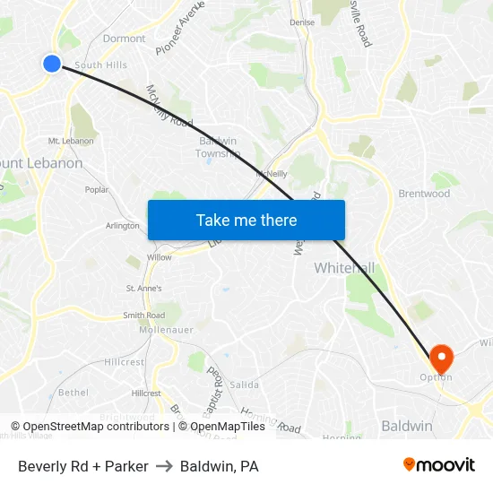 Beverly Rd + Parker to Baldwin, PA map