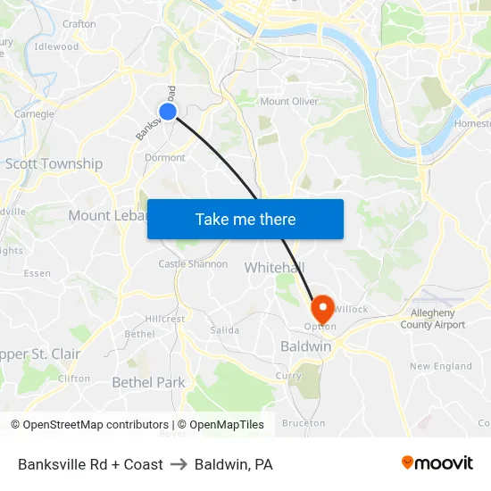 Banksville Rd + Coast to Baldwin, PA map