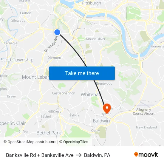 Banksville Rd + Banksville Ave to Baldwin, PA map