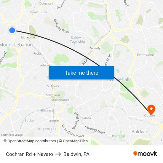 Cochran Rd + Navato to Baldwin, PA map