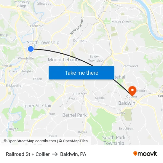 Railroad St + Collier to Baldwin, PA map