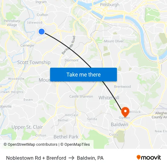 Noblestown Rd + Brenford to Baldwin, PA map