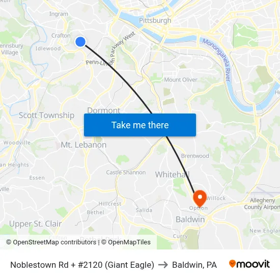 Noblestown Rd + #2120 (Giant Eagle) to Baldwin, PA map
