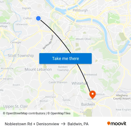Noblestown Rd + Denisonview to Baldwin, PA map