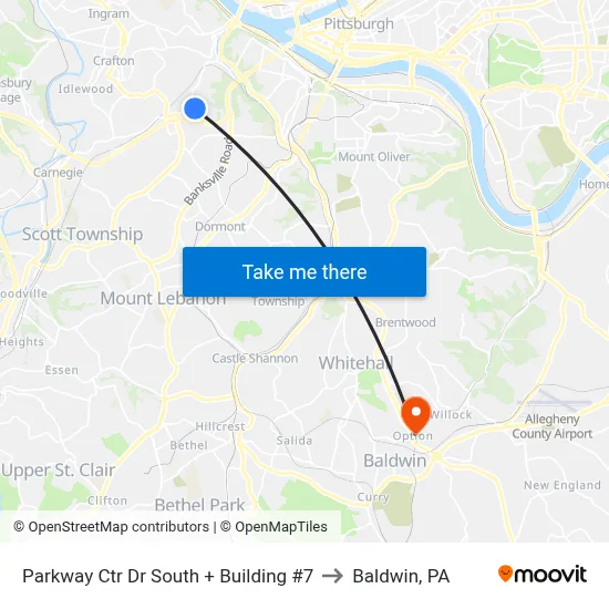 Parkway Ctr Dr South + Building #7 to Baldwin, PA map