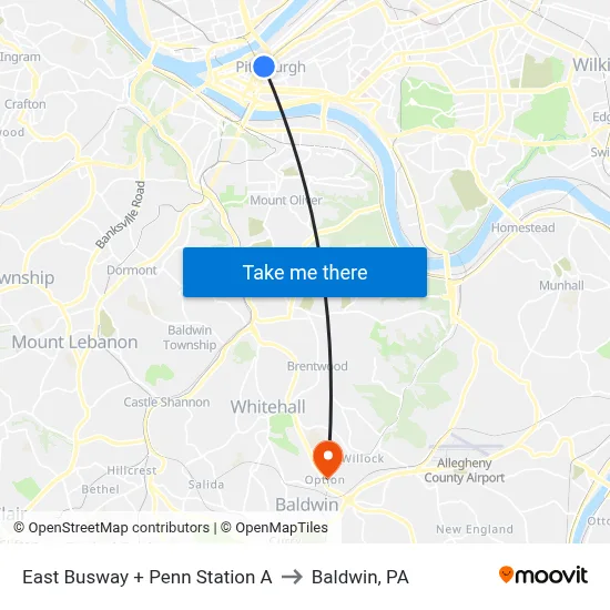 East Busway + Penn Station A to Baldwin, PA map