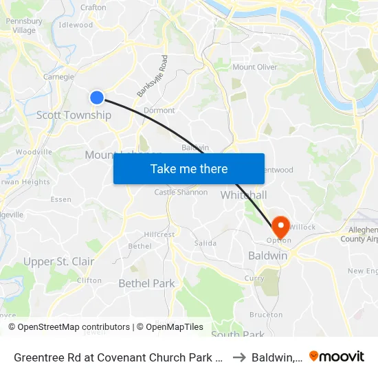 Greentree Rd at Covenant Church Park And Ride to Baldwin, PA map