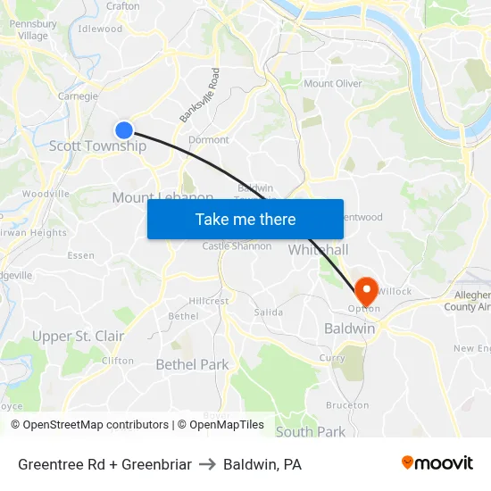 Greentree Rd + Greenbriar to Baldwin, PA map