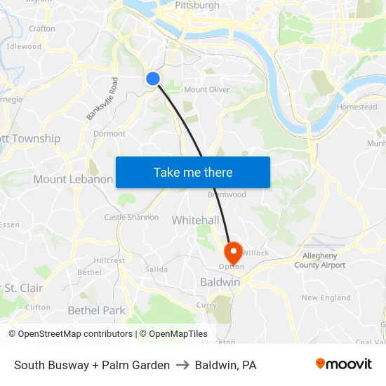 South Busway + Palm Garden to Baldwin, PA map