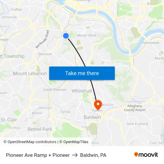 Pioneer Ave Ramp + Pioneer to Baldwin, PA map